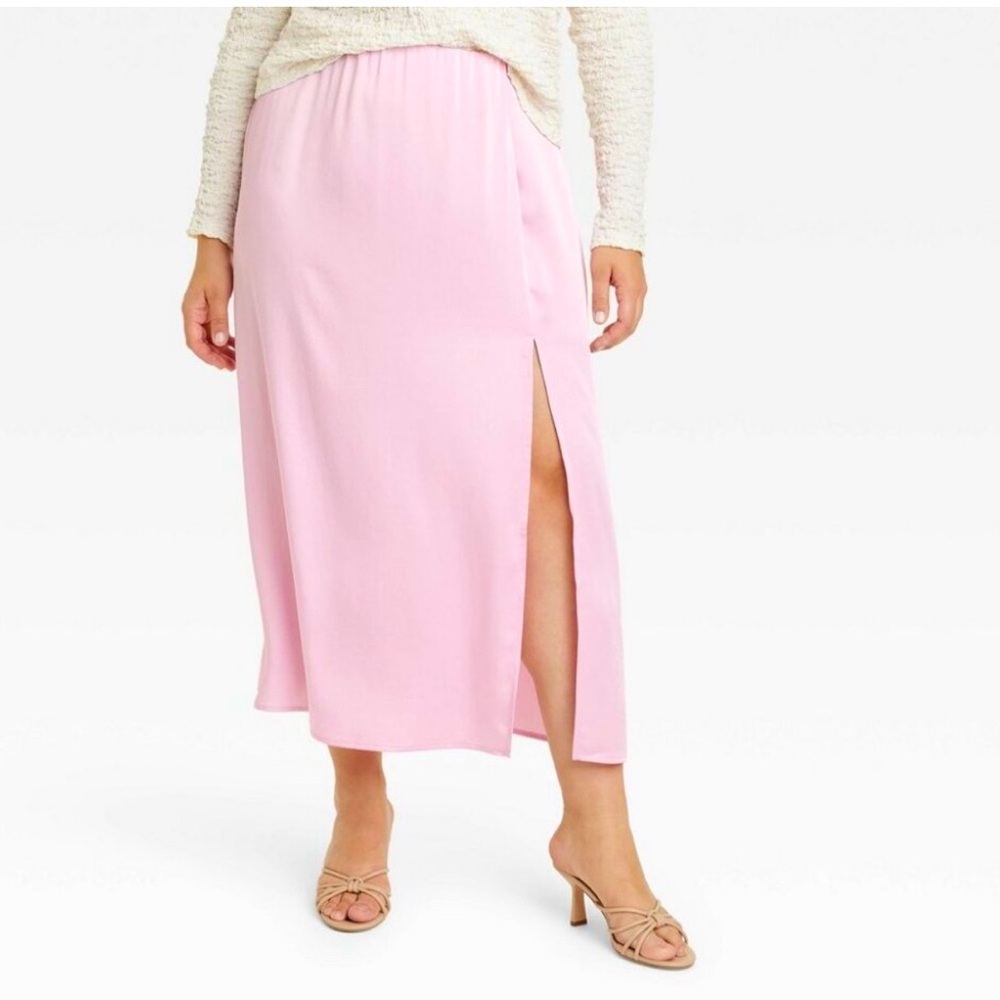 A New Day Pink A-Line Maxi Slip Skirt with Slit‎ NWT
